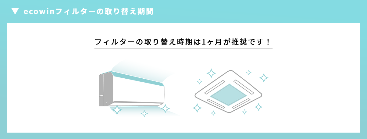 ecowinフィルターの取り替え期間：フィルターの取り換え時期は1ヶ月が推奨です!