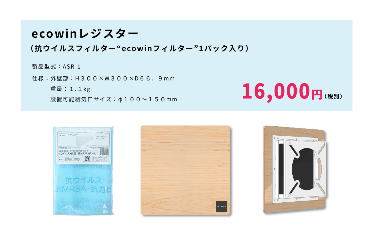 ecowinレジスター(抗ウイルスフィルターecowinフィルター1パック入り) 16,000円(税別)